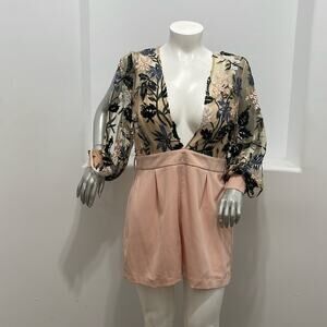 ASOS Floral Sheer Romper - Pink and Black